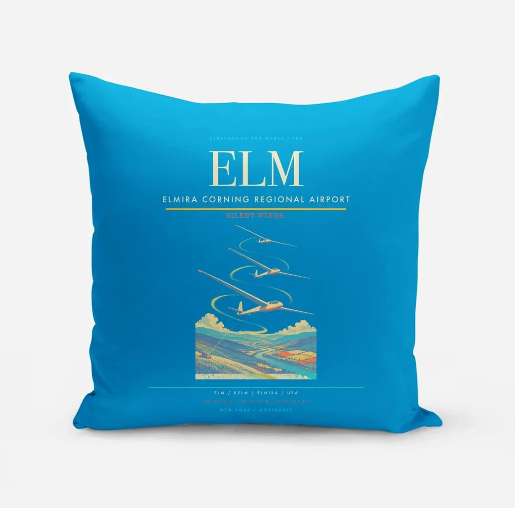 Elmira Corning Regional Airport (ELM) design on turquoise pillow