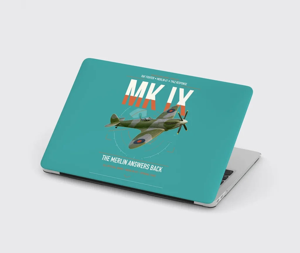 Supermarine Spitfire Mk IX design on turquoise MacBook case