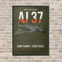 Thumbnail for Saab AJ 37 Viggen vertical canvas print - framed - green army background