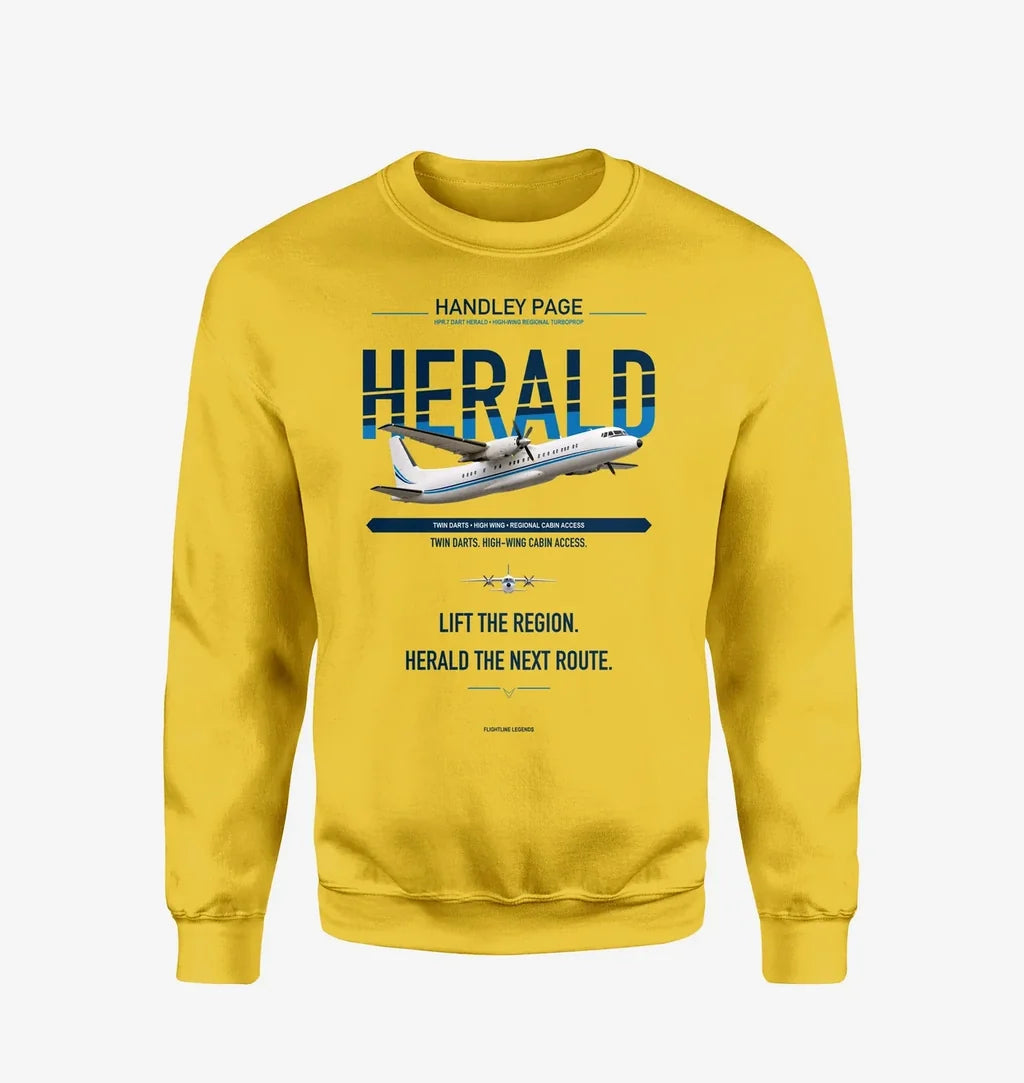 Handley Page HPR.7 Dart Herald design on yellow sweatshirt