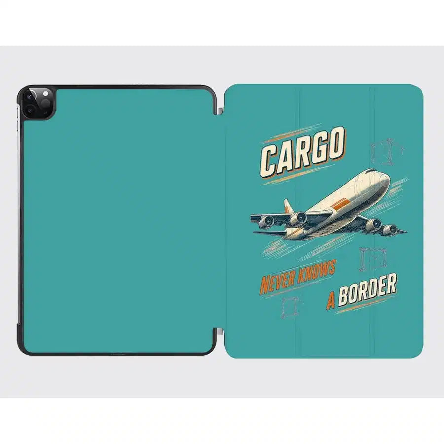 Cargo Never Knows A Border design on turquoise ipad tablet case