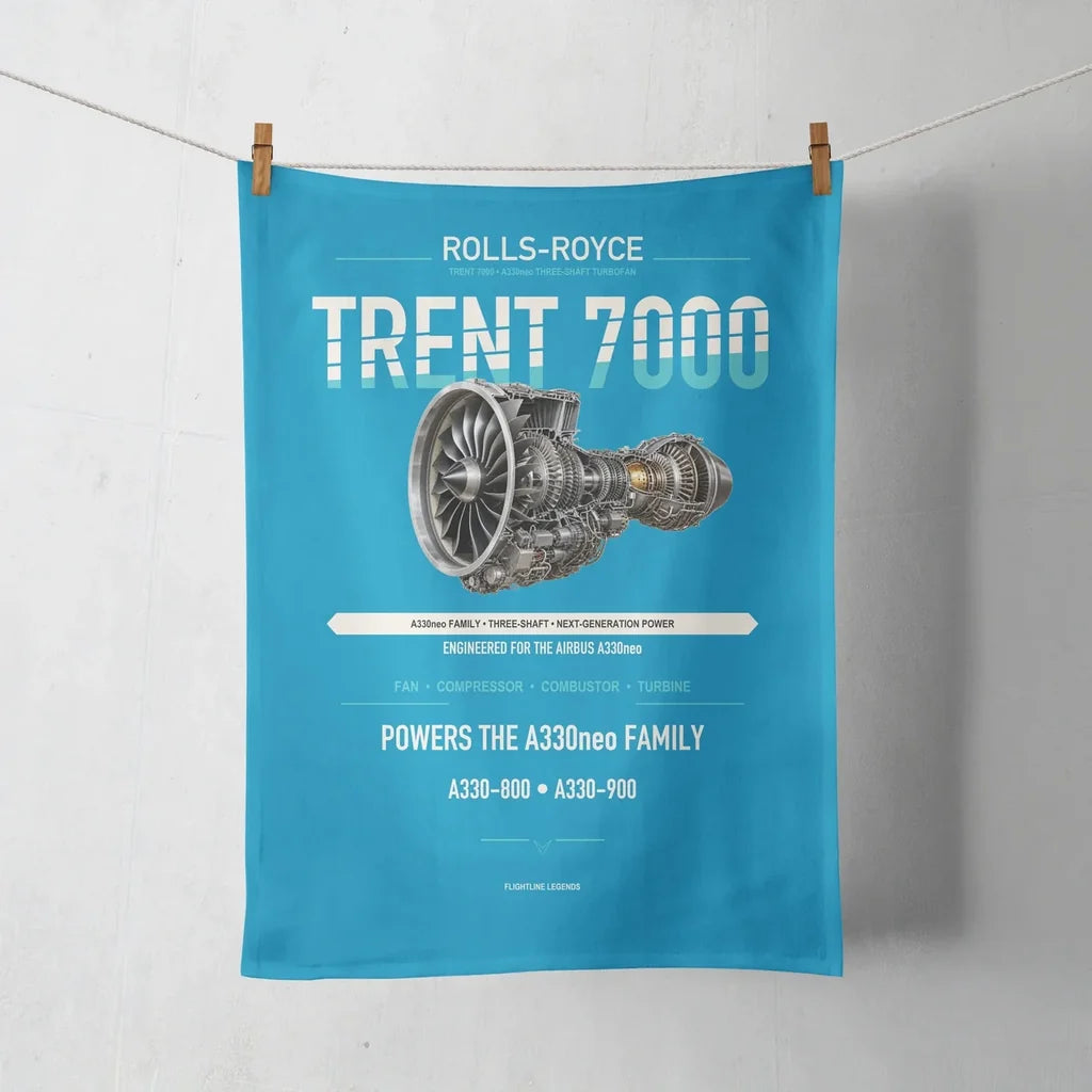 TRENT 7000 design on turquoise towel
