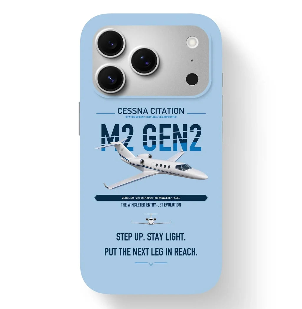 Cessna Citation M2 Gen2 design on light blue magsafe iphone case, for iPhone 17 Pro