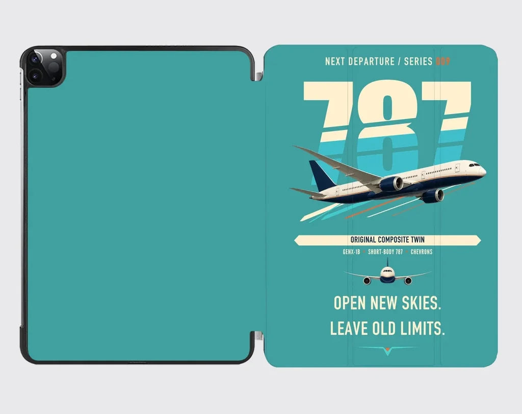 Boeing 787-8 Dreamliner design on turquoise ipad tablet case