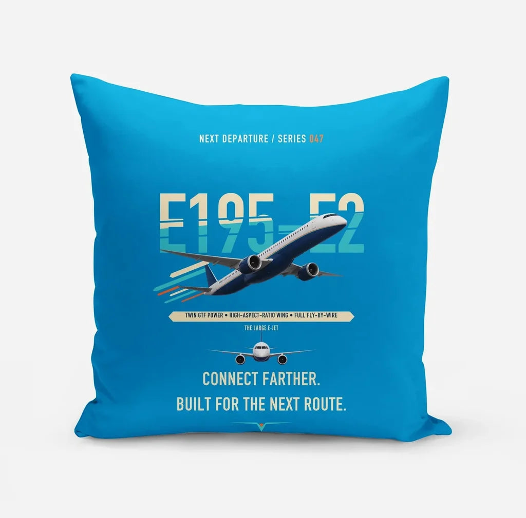 Embraer E195-E2 design on turquoise pillow