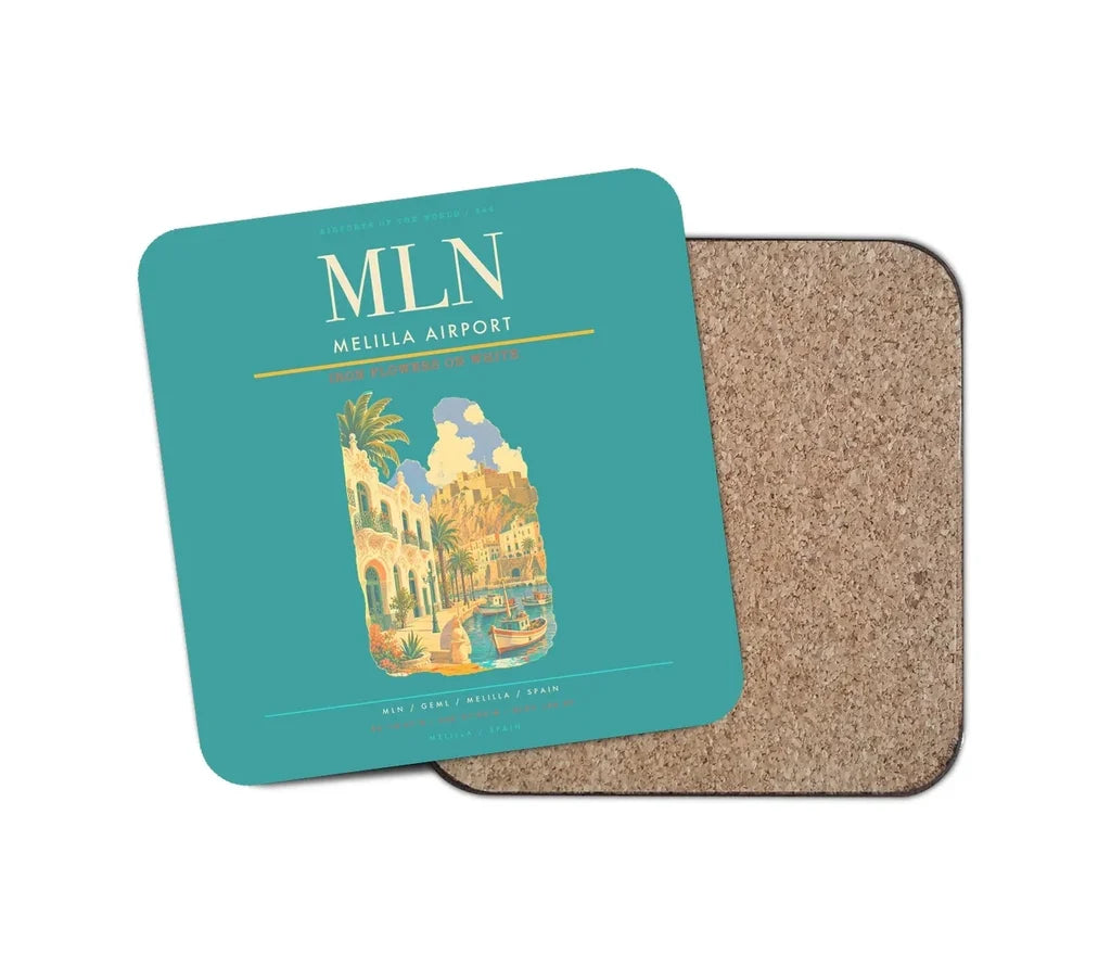 Melilla Airport (MLN) design on turquoise 1 piece coaster