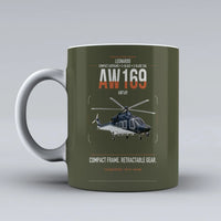 Thumbnail for Leonardo AW169 design on green army ceramic mug, double-side print