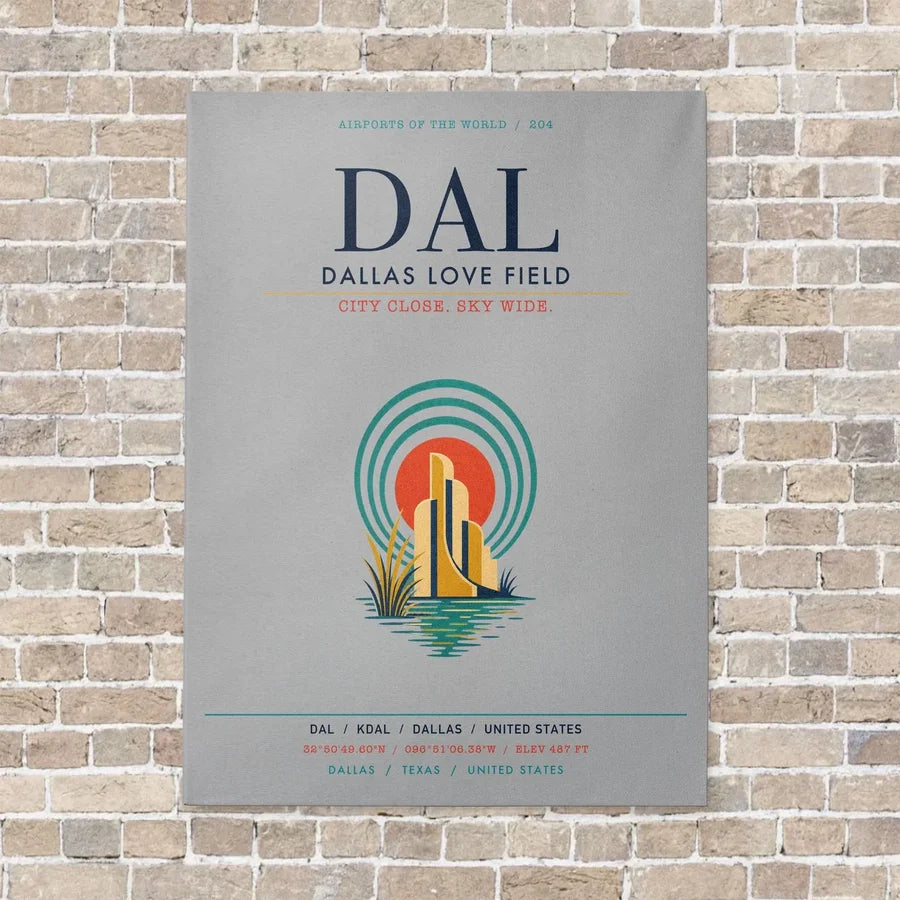 Dallas Love Field DAL vertical canvas print - no frame - light gray background