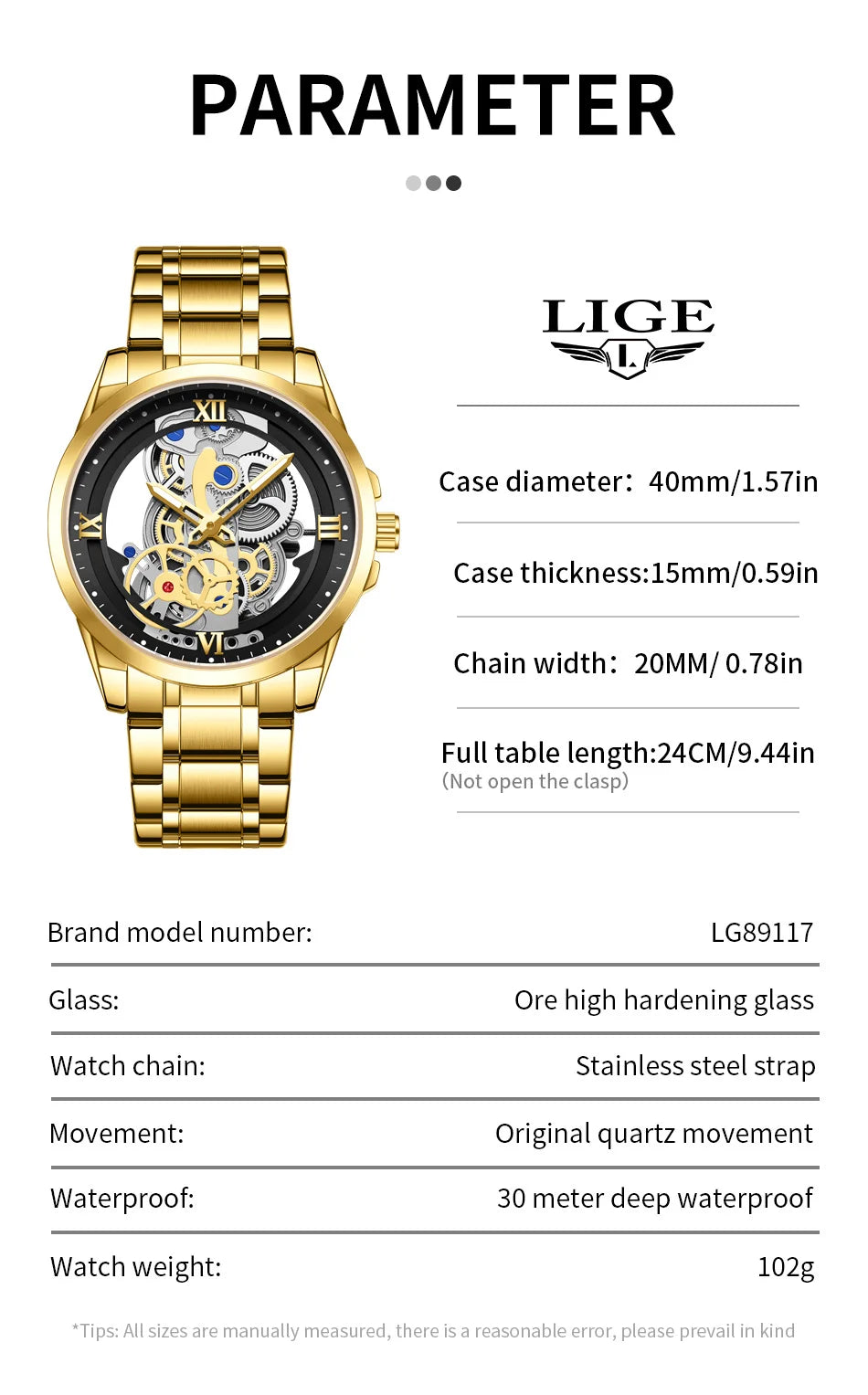 Stylish watch with Night Light Skeleton Quartz Wristwatch on the dial — view 11