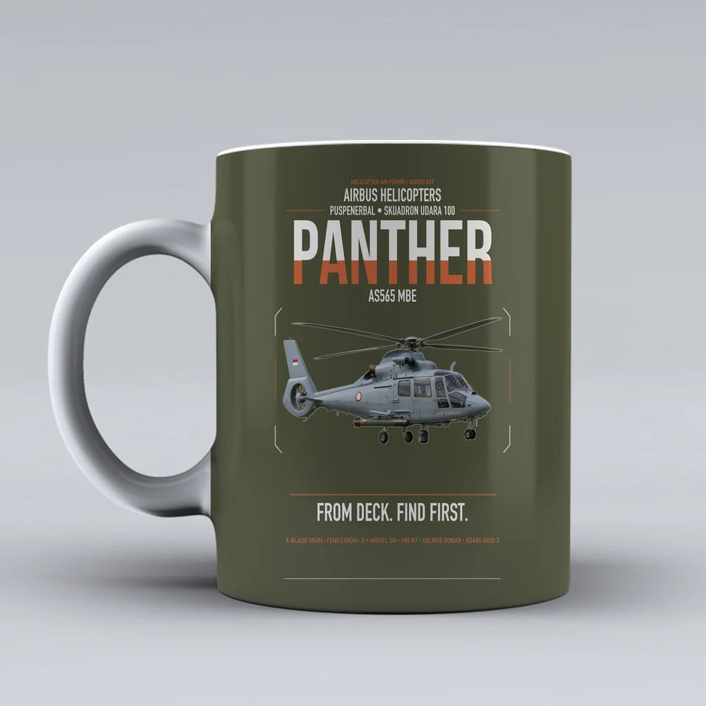 Airbus Helicopters AS565 MBe Panther design on green army ceramic mug, double-side print