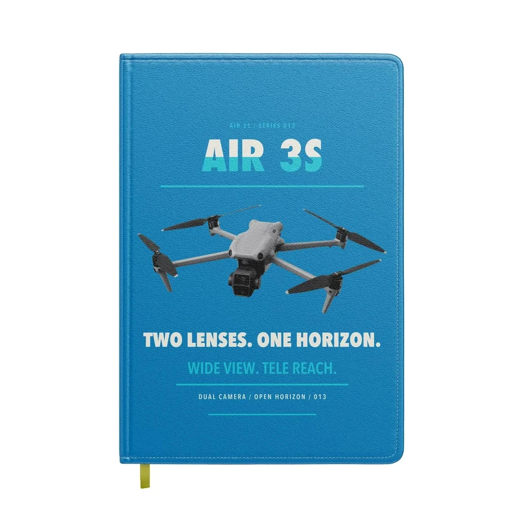 DJI Air 3S design on turquoise notebook