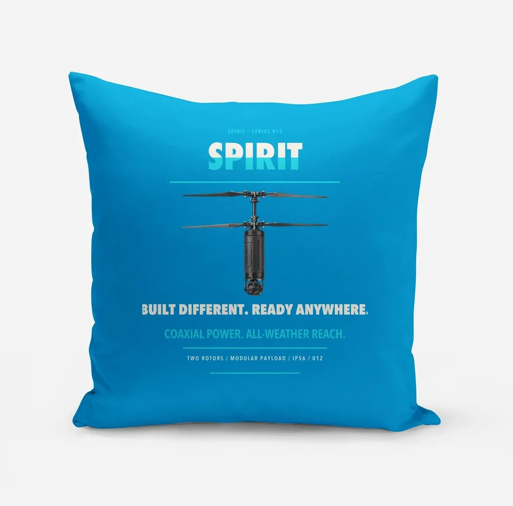 Ascent AeroSystems Spirit design on turquoise pillow