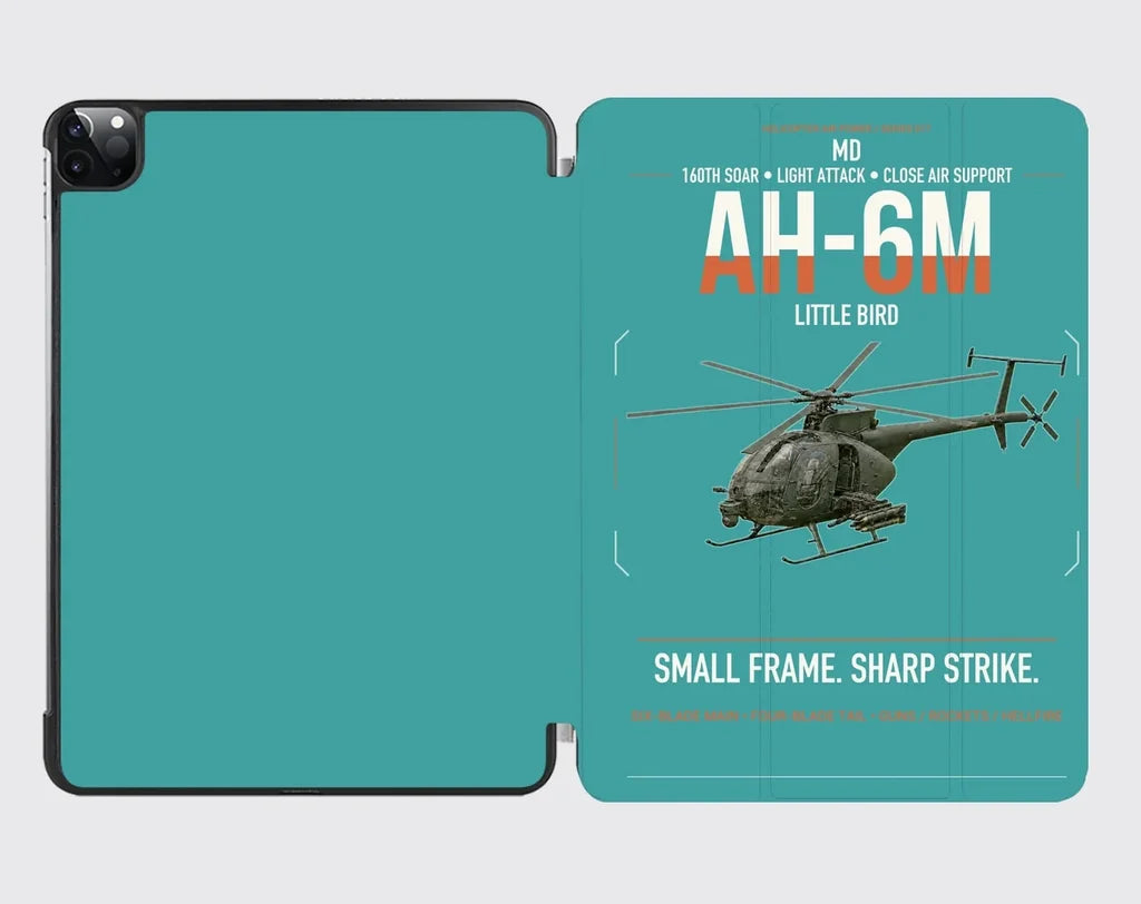 MD AH-6M Little Bird design on turquoise ipad tablet case