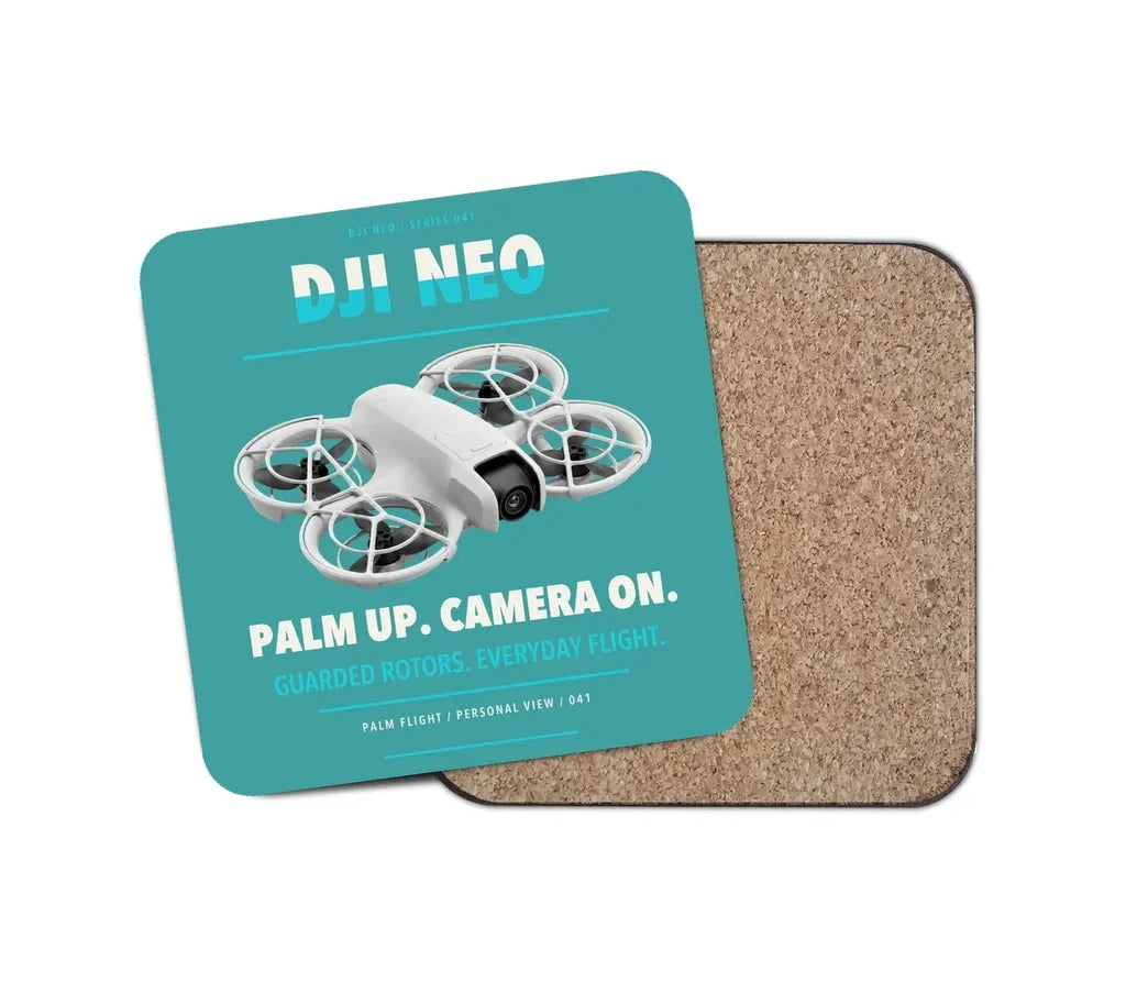 DJI Neo design on turquoise 1 piece coaster