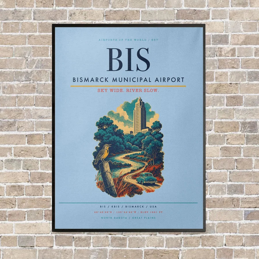 Bismarck Municipal Airport BIS - Canvas Framed - Light Blue