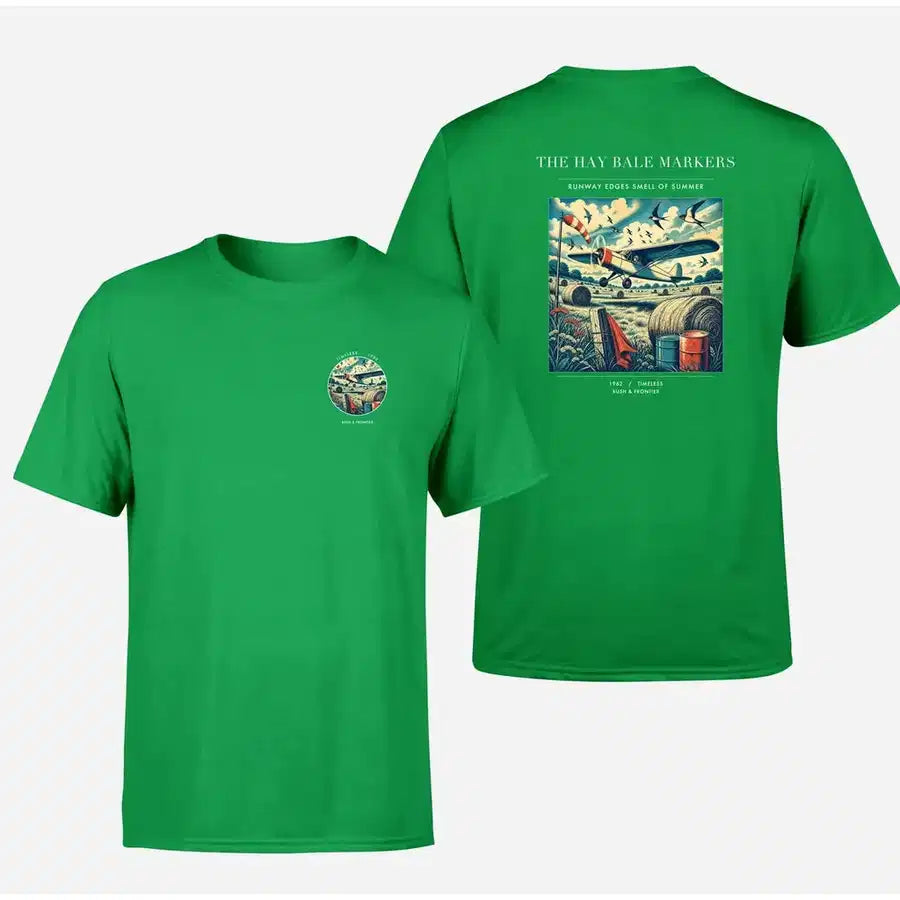 VINTAGE G4387 - The Hay Bale Markers - Double-Side T-Shirt design on green double side t shirt