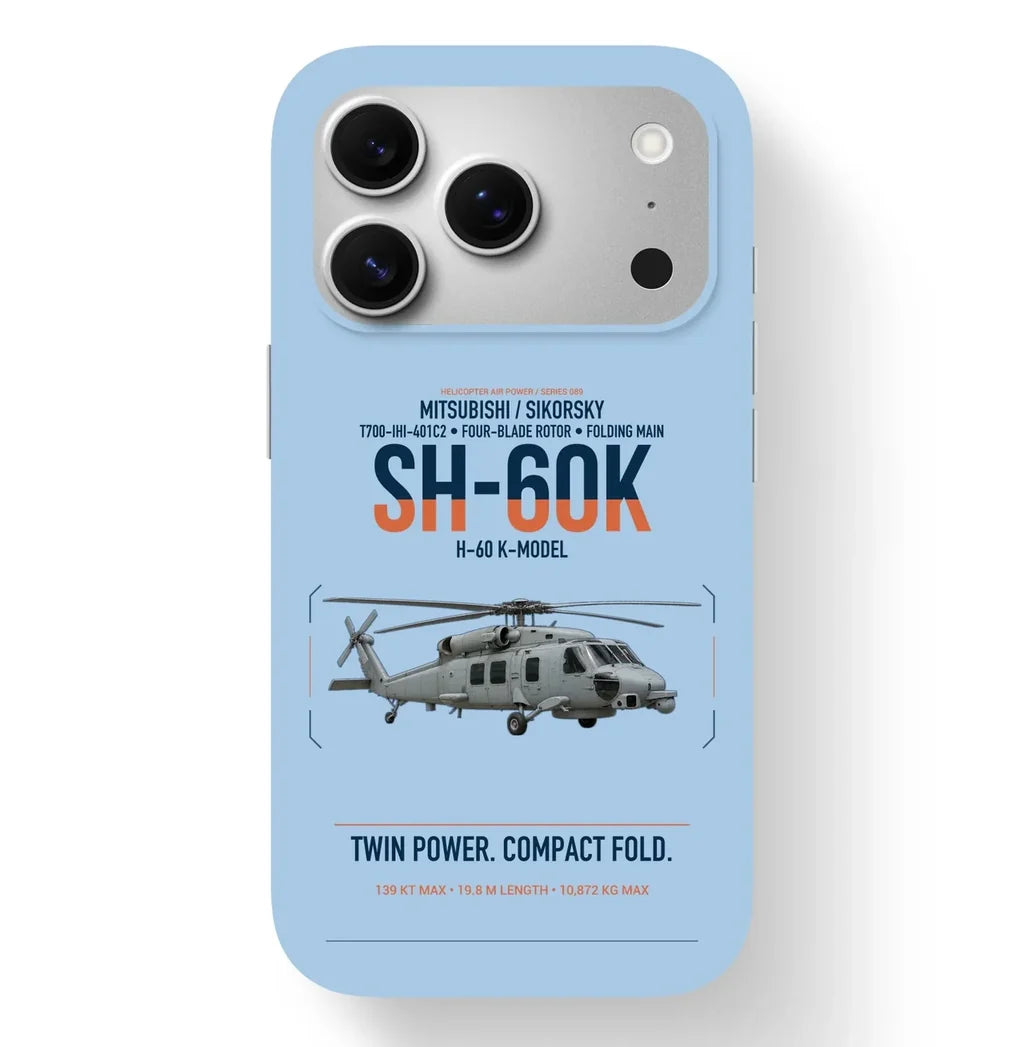Mitsubishi Sikorsky SH-60K design on light blue magsafe iphone case, for iPhone 17 Pro