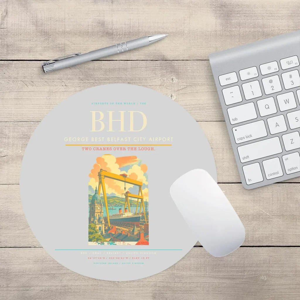 George Best Belfast City Airport BHD Mouse-Pad Round - Light Gray