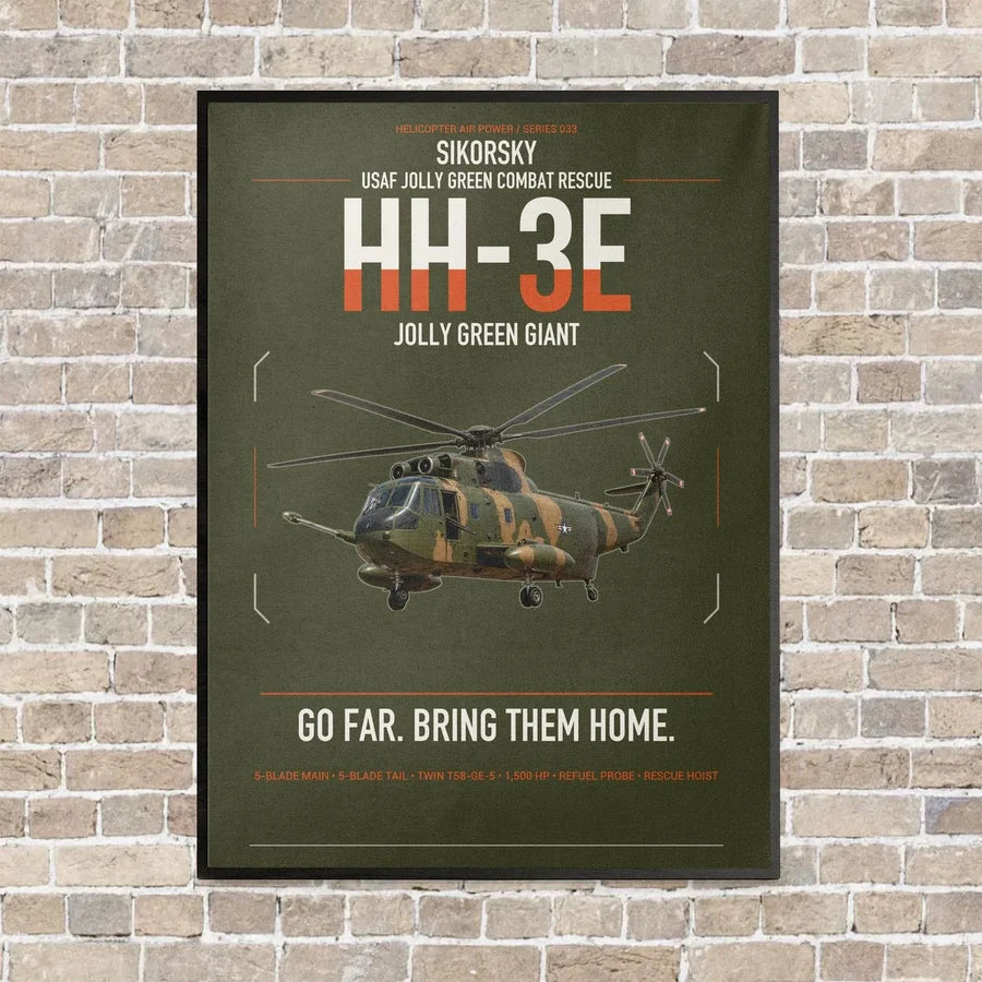 Sikorsky HH-3E Jolly Green Giant vertical canvas print - framed - green army background