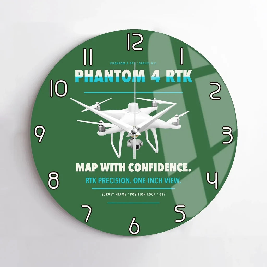 DJI Phantom 4 RTK design on green no frame wall clock