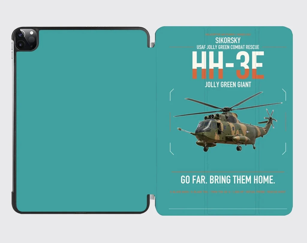 Sikorsky HH-3E Jolly Green Giant design on turquoise ipad tablet case