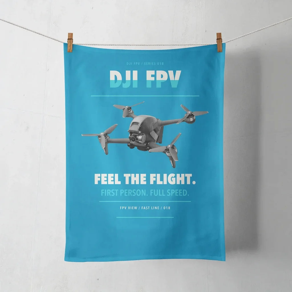 DJI FPV design on turquoise towel