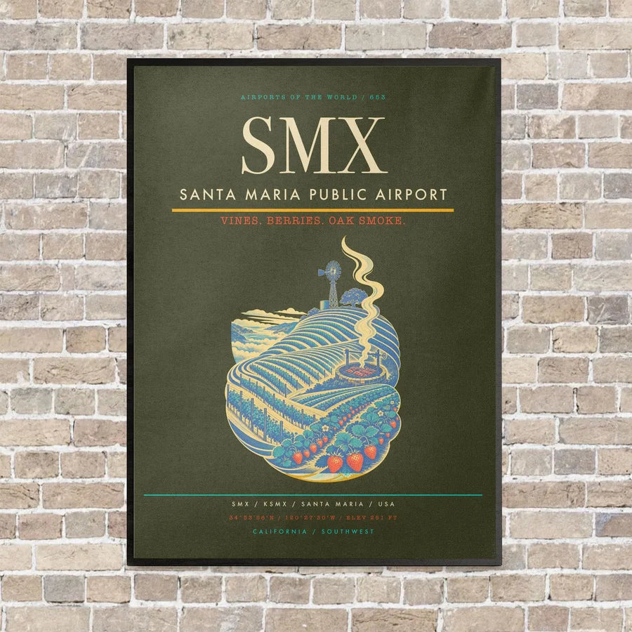Santa Maria Public Airport SMX vertical canvas print - framed - green army background