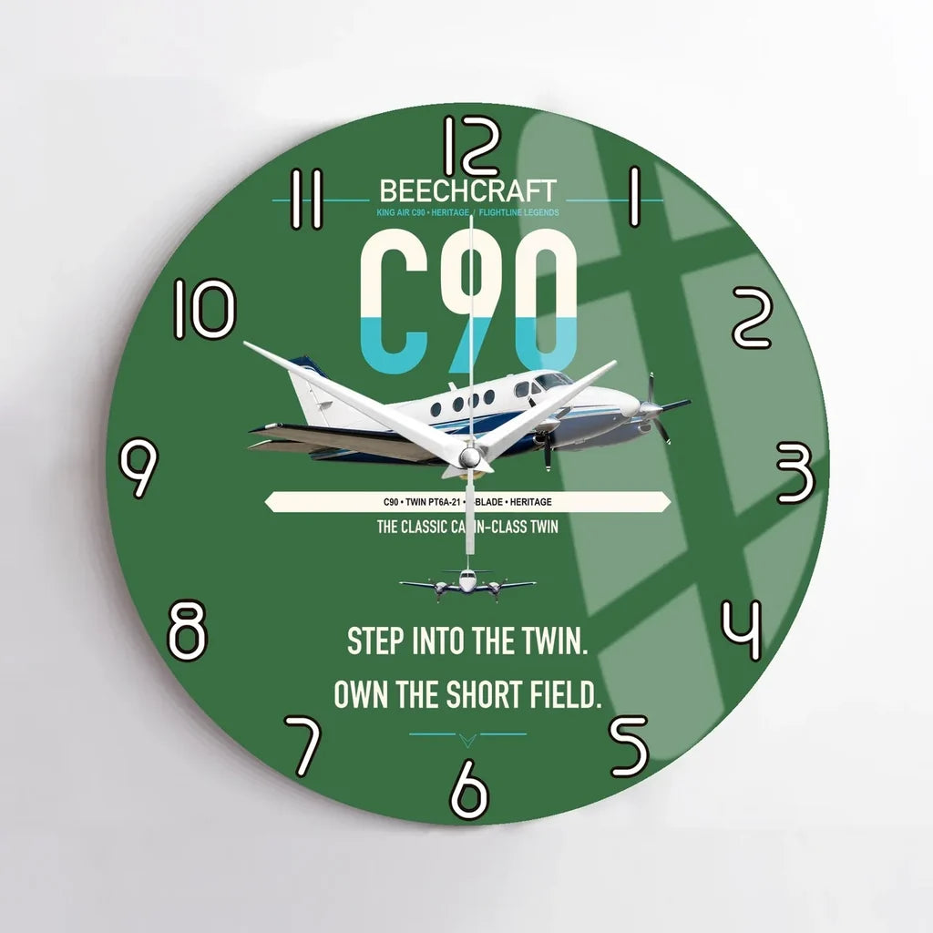 Beechcraft King Air C90 design on green no frame wall clock