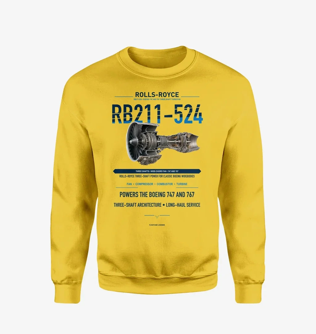RB211-524 design on yellow sweatshirt