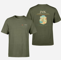 Thumbnail for Mykonos Island Airport (JMK) design printed on green army double-side t-shirt