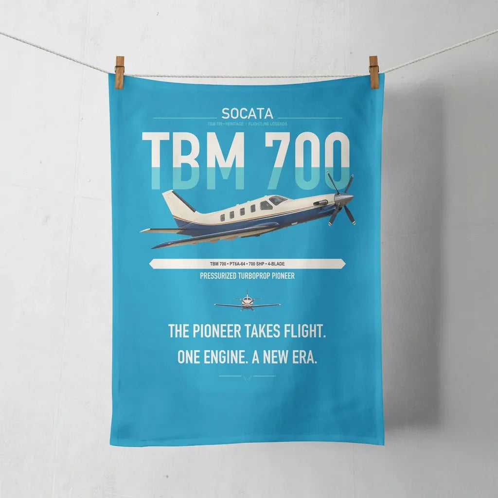 Socata TBM 700 design on turquoise towel