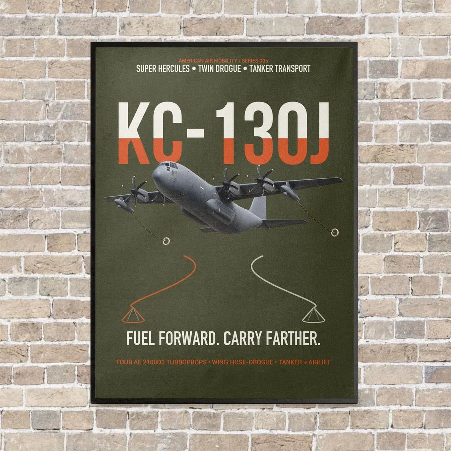 KC-130J SUPER HERCULES vertical canvas print - framed - green army background