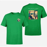 Thumbnail for VINTAGE G4377 - The Airport Barber - Double-Side T-Shirt design on green double side t shirt