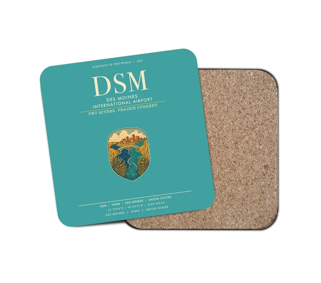 Des Moines International Airport (DSM) design on turquoise 1 piece coaster