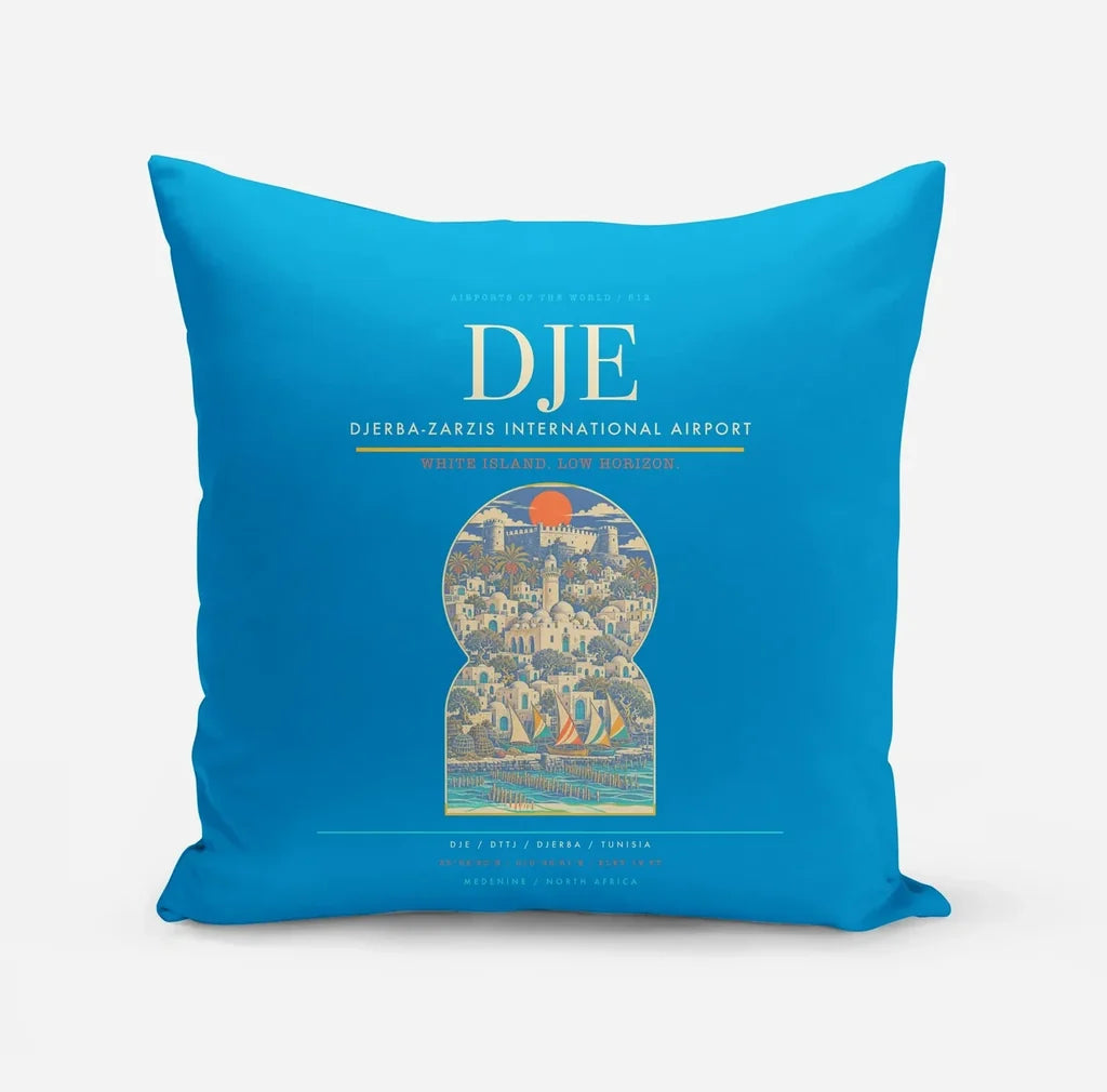 Djerba-Zarzis International Airport (DJE) design on turquoise pillow