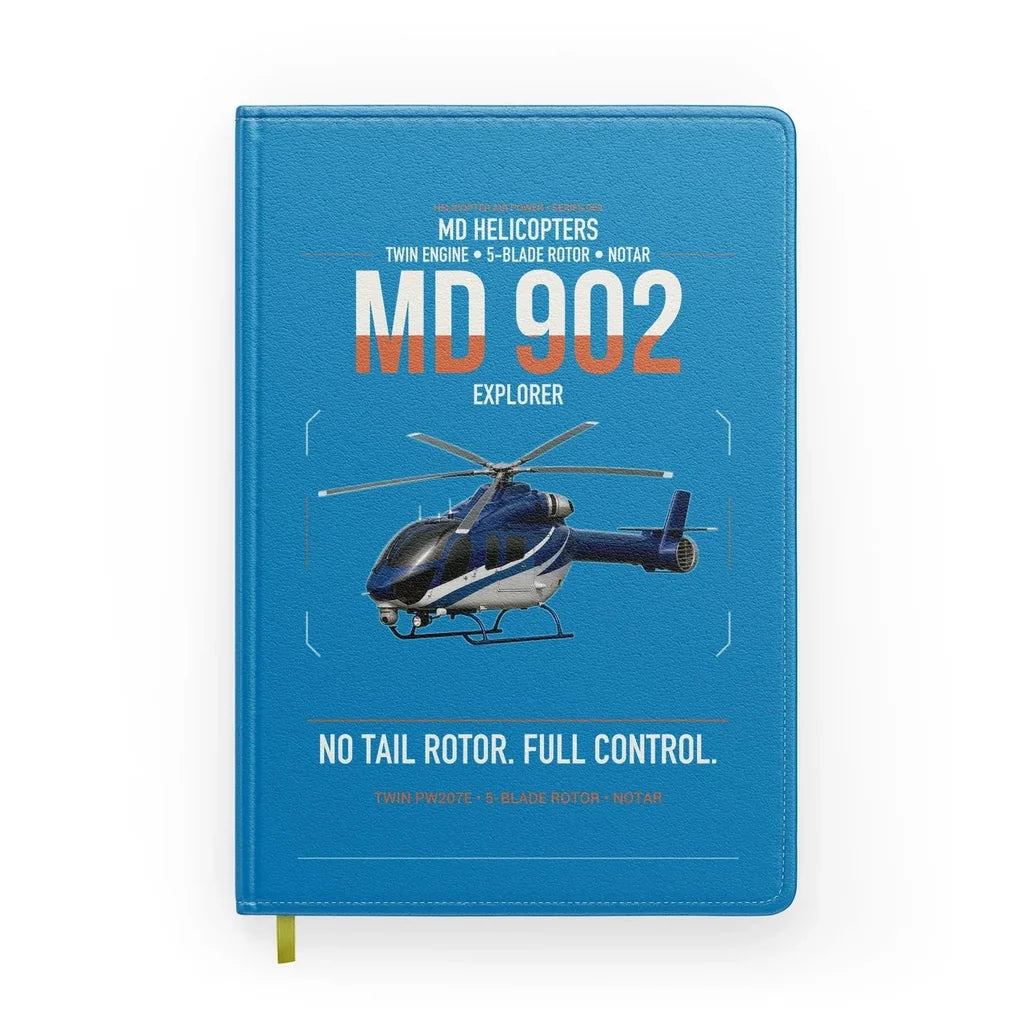 MD Helicopters MD 902 Explorer design on turquoise notebook