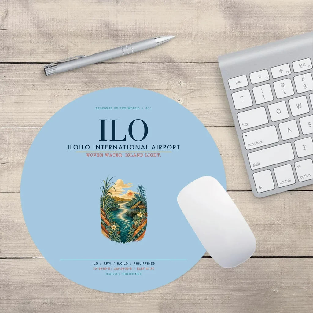 Iloilo International Airport (ILO) design on light blue round mouse pad