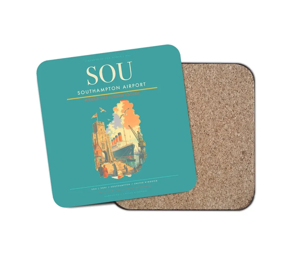 Southampton Airport (SOU) design on turquoise 1 piece coaster
