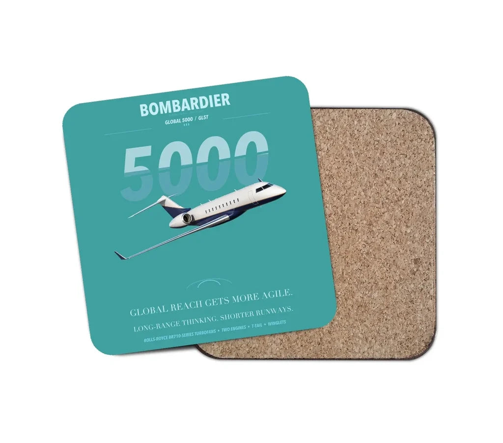 Bombardier Global 5000 design on turquoise 1 piece coaster