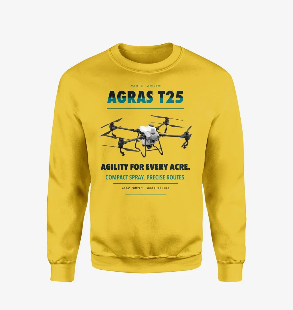 DJI Agras T25 design on yellow sweatshirt
