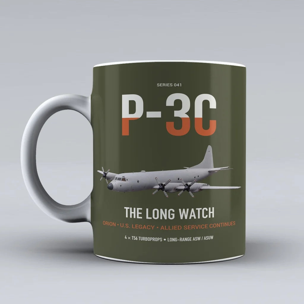 P-3C Orion design on green army ceramic mug, double-side print
