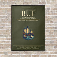 Thumbnail for Buffalo Niagara International Airport BUF vertical canvas print - framed - green army background