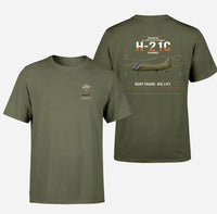 Thumbnail for Piasecki H-21C Shawnee design on green army t-shirt, double-side print