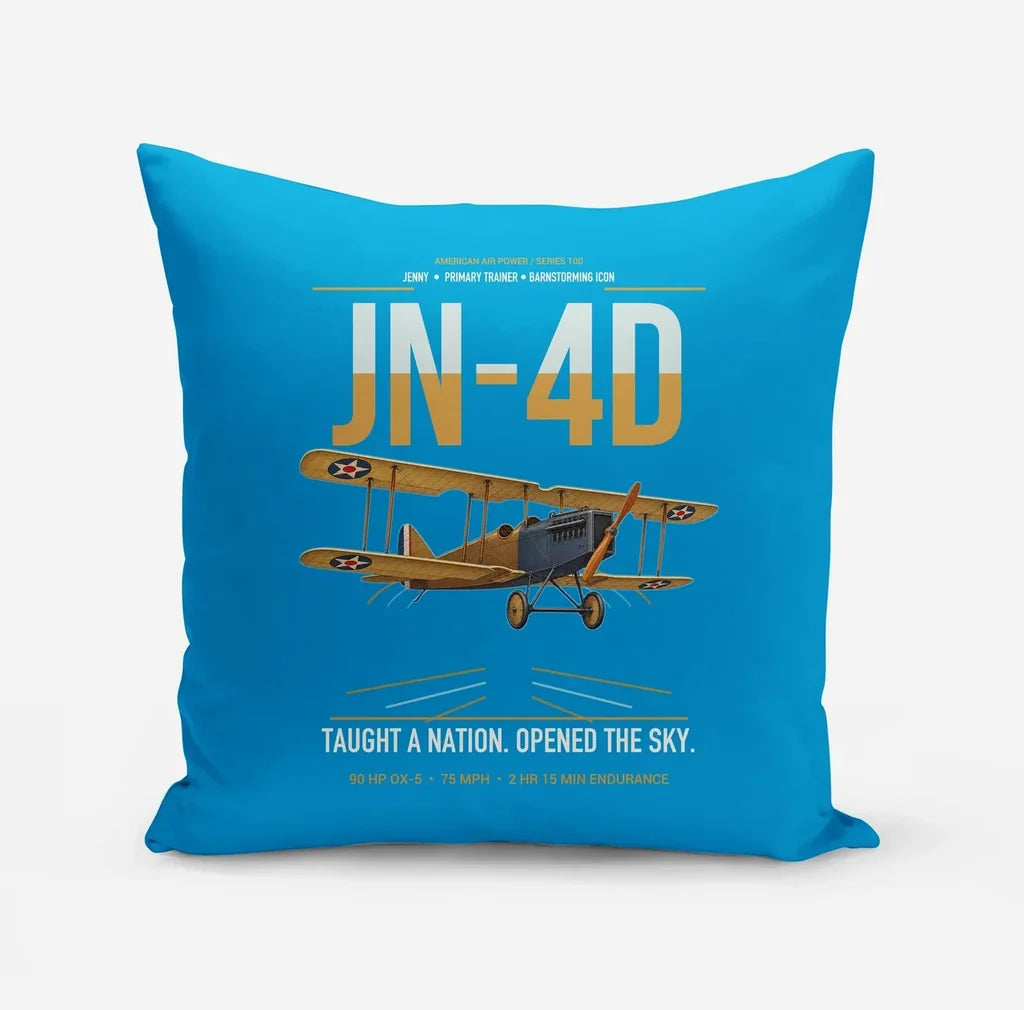 Curtiss JN-4D Jenny design on turquoise pillow