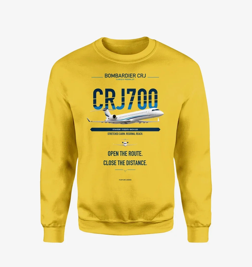 Bombardier CRJ700 design on yellow sweatshirt