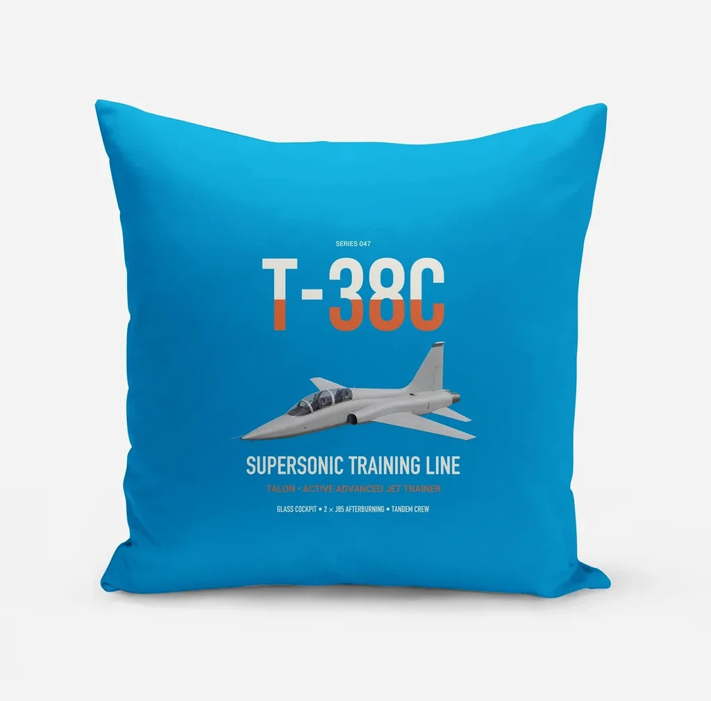 T-38C Talon design on turquoise pillow