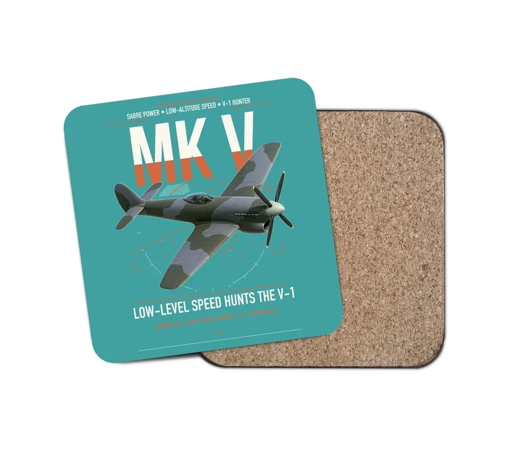 Hawker Tempest Mk V design on turquoise 1 piece coaster