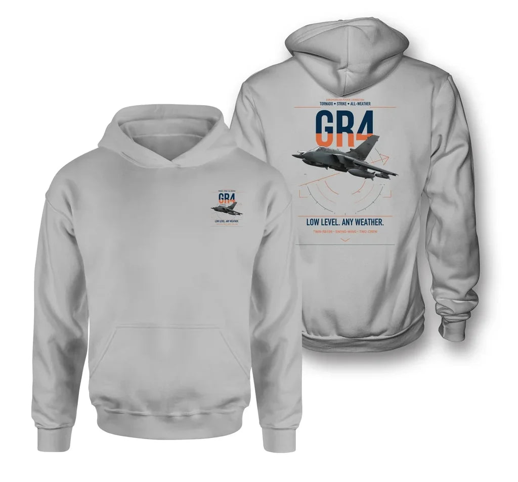 Panavia Tornado GR4 design on light gray double-side hoodie, double-side print