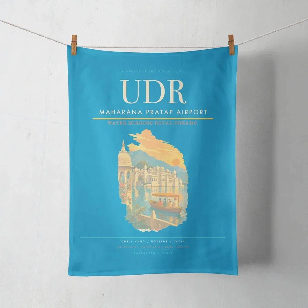Maharana Pratap Airport (UDR) design on turquoise towel