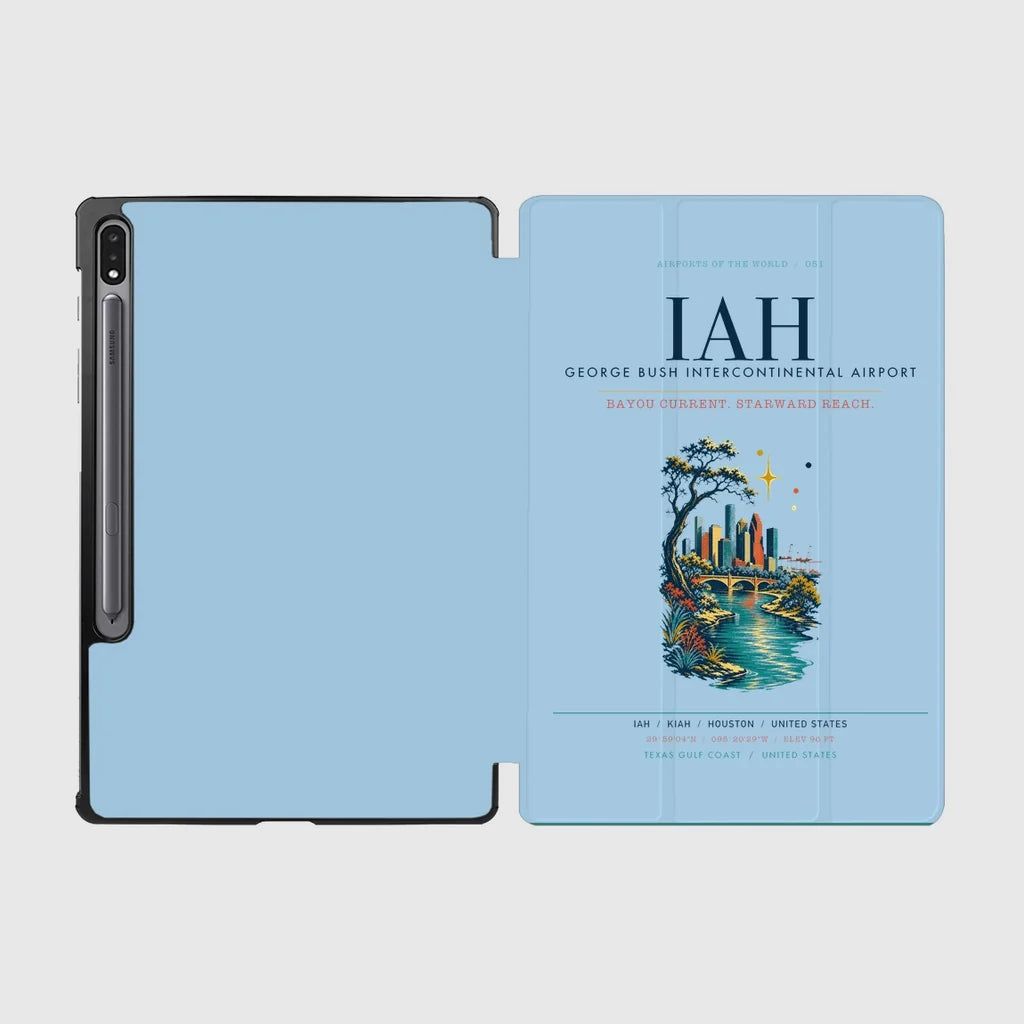 Houston George Bush Intercontinental Airport (IAH) design on light blue samsung tablet tablet case
